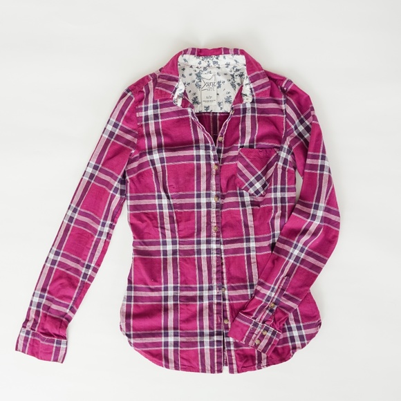 Garage Tops - Clear Out Plaid Button Up Blouse
